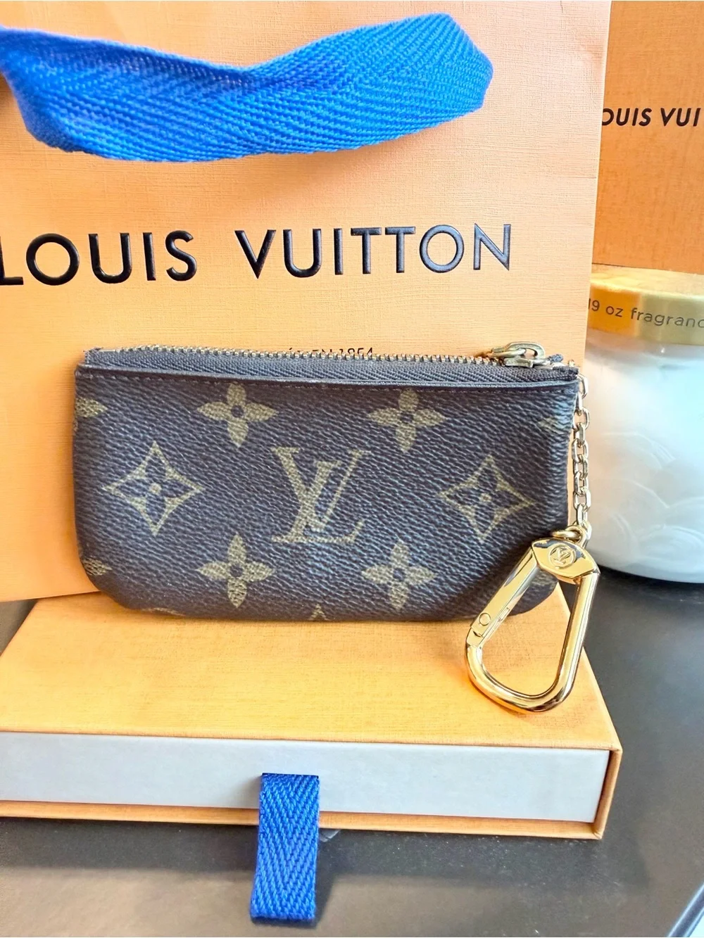 Louis Vuitton Monogram Zip Key Pouch S in Brown and Gold